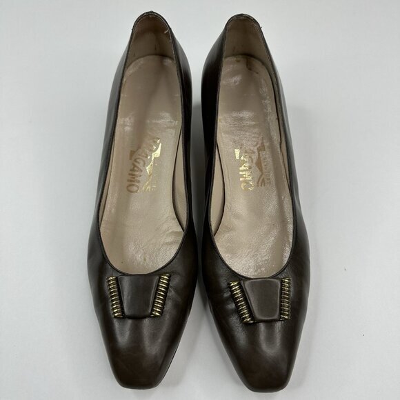 Salvatore Ferragamo Women’s Brown Canora Designer‎ Leather Pump US 7.5 B - Picture 2 of 16
